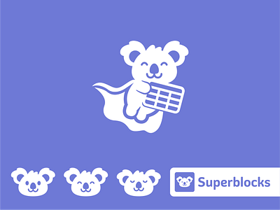 Superblocks Mascot Logo Design animal app brand branding character company creative flat funny graphic design icon identity koala logo mascot minimal purple superhero vector