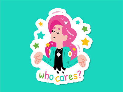 Who Cares? 80s style 90s beauty cartoon character cute fashion feminine flat girl illustration lifestyle logo mascot pop art rebel slogan sticker trendy vector
