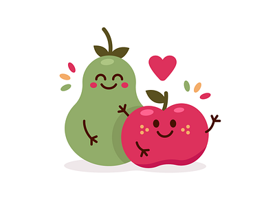Pear & Apple Characters apple cartoon character children cute flat fruits graphic design healthy heart illustration kawaii kawaii food kids logo mascot pear sticker sweet vector