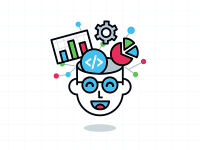 Genius Logo Design analysis branding cartoon character code coding design emoji flat funny genius icon idea illustration infographic logo mascot outline smart vector