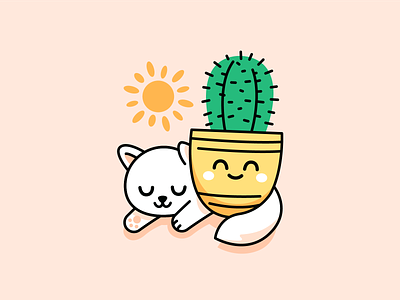 Kitty and Cactus Pot animal cactus cartoon cat clipart cute design flat friends funny graphic design home illustration kitty logo mascot outline summer sun sweet