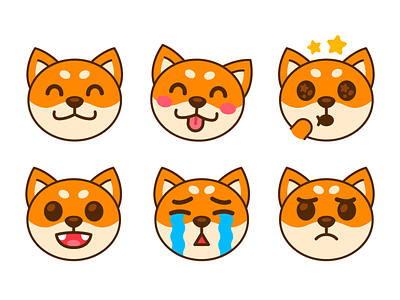 Shiba Inu Emojis adorable branding cartoon character dog emoji emoticon expression flat funny happy icon icons illustration kawaii mascot minimal outline shiba inu smile