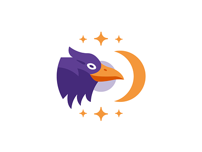 Magic Raven animal badge bird creative fantasy flat graphic design halloween illustration logo magic mascot moon mystic night purple raven stars vector witchcraft