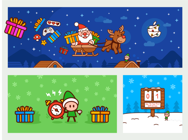 Indie App Santa Illustration, App icon and Calendar advent calendar app cartoon character christmas design elf flat funny graphic design icon icon design illustration mascot outline santa claus sled snow twitter banner ui