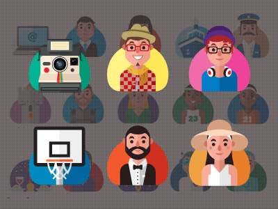 21 Flat Icons badge basket beard cartoon character flat flat icon hipster icon icons