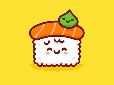 Sushi Kawaii Logo Mascot cartoon character cute flat food funny graphic design illustration japan japanese kawaii logo mascot outline salmon sushi sweet tasty wasabi yummy