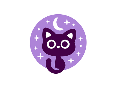 Night Cat Logo Design animal badge branding cat character cute digital feminine flat graphic design icon illustration kawaii kitty logo mascot minimal moon night symbol
