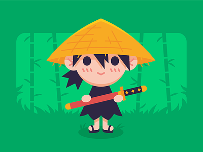 Little Samurai Character anime bamboo cartoon character childre creative cute flat funny graphic design illustration japan kawaii kids logo manga mascot samurai sweet vector