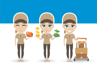 Delivery Girl mascot carry cartoon character courier delivery flat girl illustration job mail mascot money
