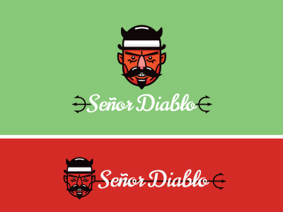Senor Diablo bowler devil diablo flat hipster horns icon mustache outline outline logo outlined red