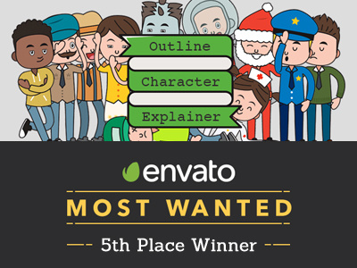 Most wanted 5th place Winners animate business cartoon character envato explainer motion outline video winner