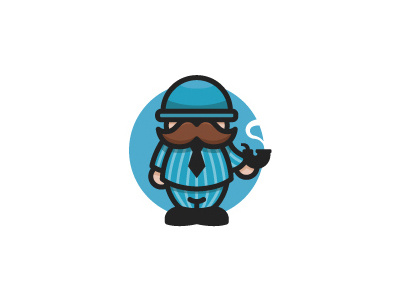 Mini Gentleman cartoon character detective elegant gentleman icon illustrative logo mustache outline logo pipe