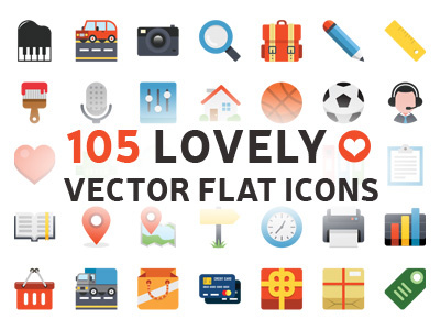 105 Lovely Vector Flat Icons business icons colorful icons design icons ecommerce icons emoticons icons flat icons folders icons media icons office icons users icons vector icons web icons