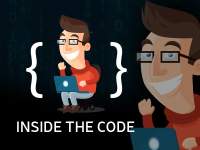 Inside the Code cartoon character code computer creative fun future geek illustration logo mascot nerd