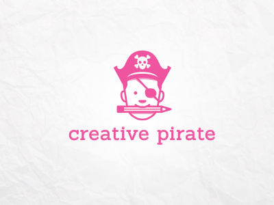 Creative Pirate creative face flat fun funny kid man minimal outline logo pink pirate skull