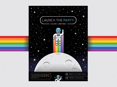 Space Party Flyer astronaut character creative flyer funny moon party party flyer print rainbow space