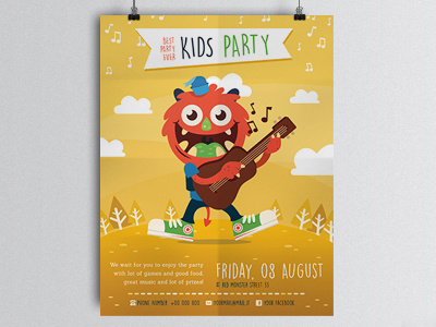 Party Kid Illustrated Flyer Template a6 flyer illustrated flyer illustration kid party kids mascot monster music musician party flyer print spring flyer
