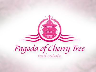 Pagoda Of Cherry Tree buildings calligraphic ornament calligraphy cherry cherry tree classy hotel crest deluxe resort design logo oriental pagoda
