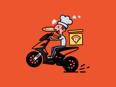 Pizza Delivery Boy boy cartoon chef delivery fast food food funny outline pizza pizza slice road scooter