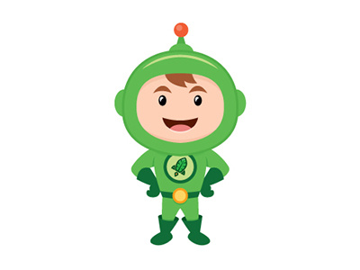 Logo and Mascot for Upgrown.com cartoon character design flat green hero mascot platform product service spaceman start up superhero