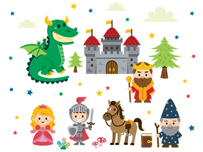 Fantasy Fairy Tale cartoon castle children children book clip art dragon fairy tale fantasy knight princess scrapbook wizard