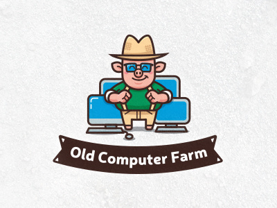 Old Computer Farm animal cartoon character cloud computer farm hosting logo mascot pig mascot technology web