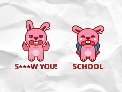 Brat Bunny series - explicit messages angry brat bunny funny mascot message pink rabbit rebel school sticker sweet