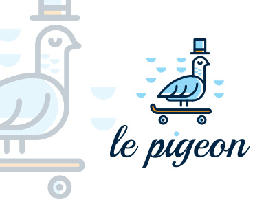Le Pigeon bird cartoon dove elegance elegant flat mark brand logo mascot outlined outline pigeon skateboard skateboarding sticker vintage old