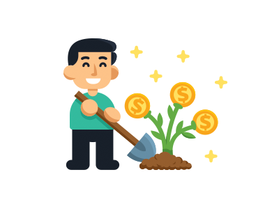 Grow Your Business business solution concept creative funny grow icon logo management marketing mascot money gold plant