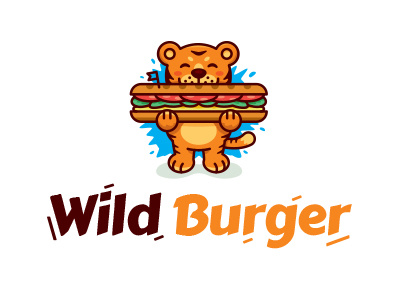 Wild Burger animal burger cartoon children food illustration logo mascot pet sandwich snack tiger