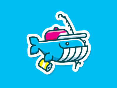 Go Fishing! animal beer cartoon fishing fish funny fun happy illustration logo mascot sticker whale