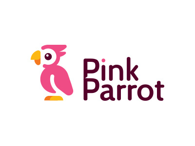 Pink Parrot bird flat funny icon logo mark mascot parrot pink simple smart symbol