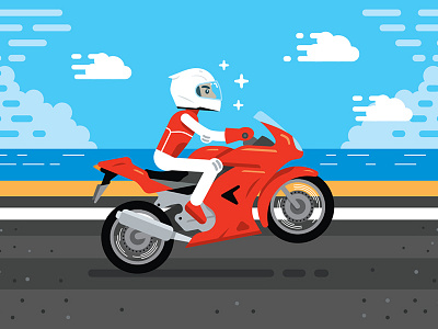 Motorbike Biker Illustration Clipart beach biker character clipart ducati fast illustration landing page mascot motorbike sea sport
