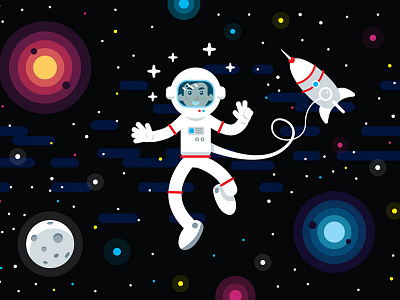 Space Astronaut Illustration adventure astronaut flat galaxy illustration landing page mascot moon rocket space sun universe