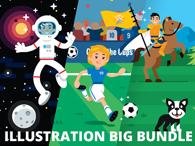 15 Illustration Big Bundle animal astronaut bundle creative flat illustration landing page mascot character soccer sport web website work