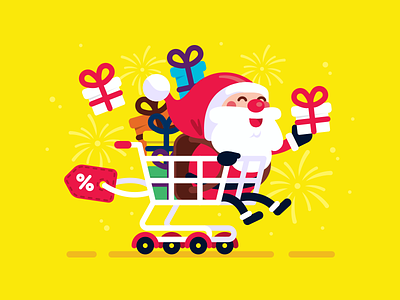 Santa Claus Shopping Cart Illustration