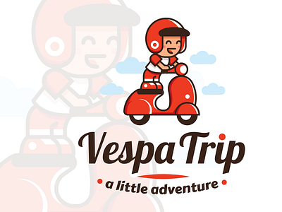 Vespa Trip Logo - a Little Adventure adventure cartoon children kid cute drive funny illustration kawaii logo red travel trip vespa