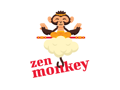 Zen Monkey animal chimp cloud funny game geek illustration logo mascot monkey web website zen