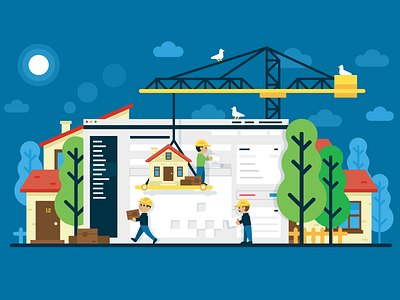 tussendoor.nl - Illustration 09 building characters construction crane house illustration landing page tree ui illustration web page wp