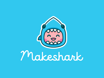 logo for MakeShark.com avatar brand cartoon character children creative cute face flat funny hat icon illustration kawaii logo mascot shark sticker sweet web
