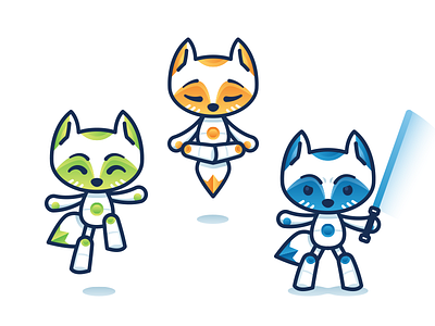 RoboFox Mascot android animal cartoon cute fox funny happy friendly jedi mascot robot tech zen
