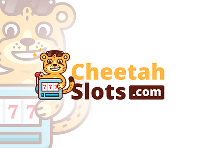 CheetahSlots logo Mascot cartoon cheetah cool cute funny gambling game illustration logo mark mascot slot machine