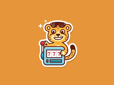 CheetahSlots logo - sticker version animal cartoon cat character cheetah funny gambling illustration logo slot machine sticker sunglasses