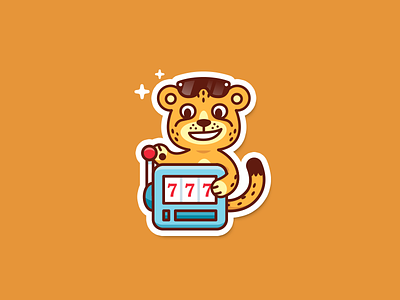 CheetahSlots logo - sticker version animal cartoon cat character cheetah funny gambling illustration logo slot machine sticker sunglasses