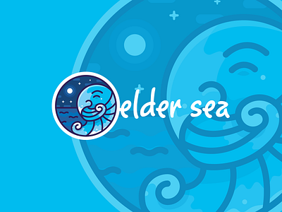 Elder Sea Logo Design badge beard elder fantasy hidden message illustration logo magic night ocean sea wave