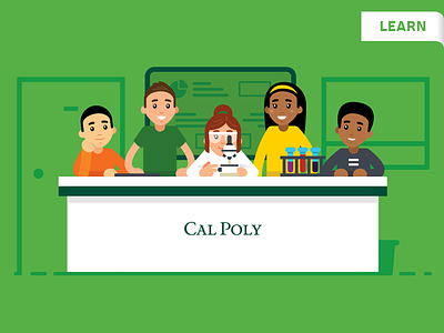 Illustration for Video 01 - Learn characters classroom flat green illustration landing page learn learning lesson professors school students university