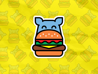 Hippo Burger cartoon clipart food funny hamburger burger happy hippo hippopotamus logo mascot pattern restaurant sticker