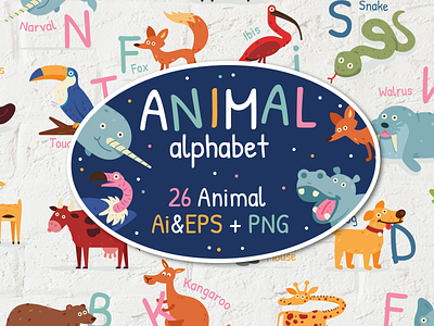 Animal Alphabet alphabet animal animals cartoon character children kids creative cute design flat funny icon illustration mark prints school preschool sticker sweet wildlife woodland