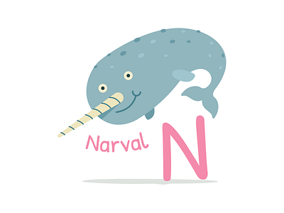 Animal Alphabet - Narval alphabet animal arctic cute illustration narwhal nose ocean sea print swim tooth whale