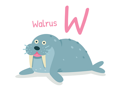 Animal Alphabet - Walrus animal arctic children kids chubby fat cute funny illustration mascot sea ocean sweet walrus